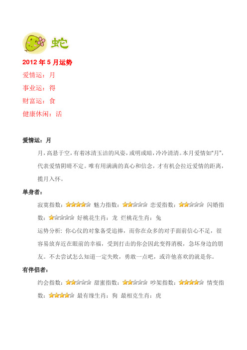 蛇 2012年5月运势