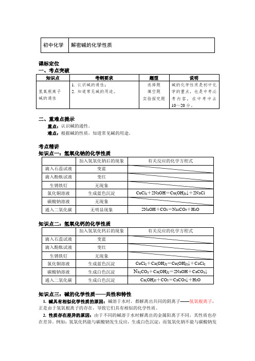 九年级化学下册知识讲义-7.解密碱的化学性质-鲁教版