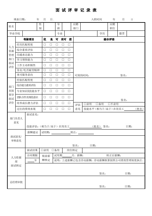 面试考评表(完善)