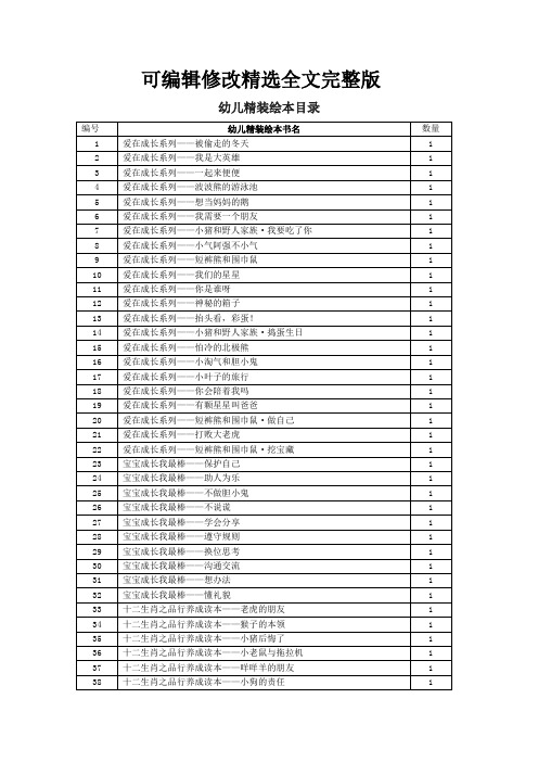 幼儿精装绘本目录精选全文完整版