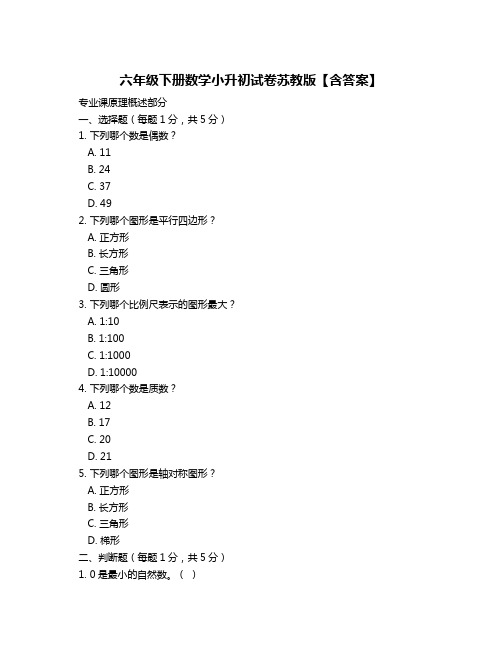 六年级下册数学小升初试卷苏教版【含答案】