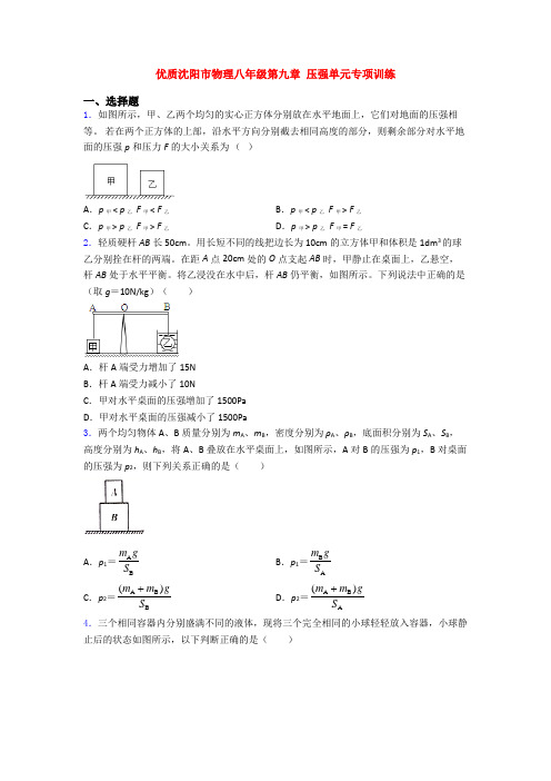 优质沈阳市物理八年级第九章 压强单元专项训练