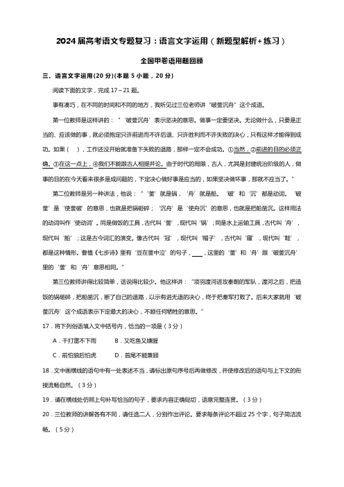 2024届高考语文专题复习：语言文字运用(新题型解析+练习)