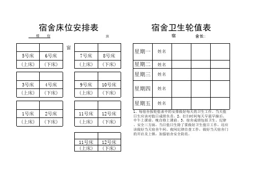 床位表、值日轮值表