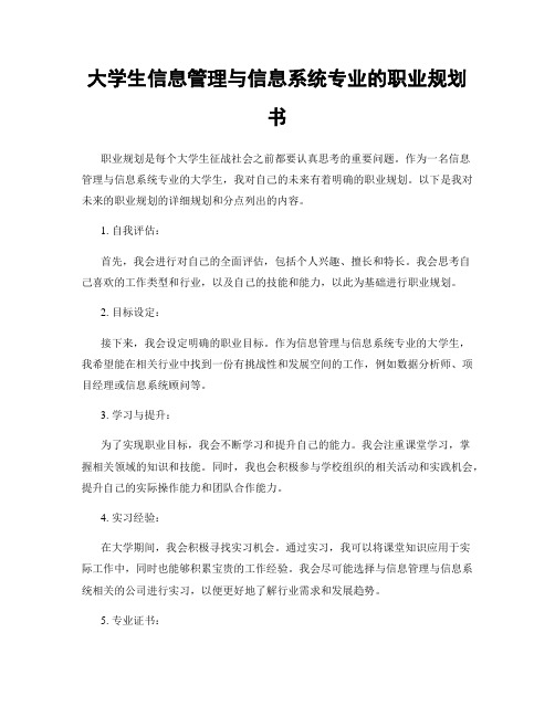 大学生信息管理与信息系统专业的职业规划书