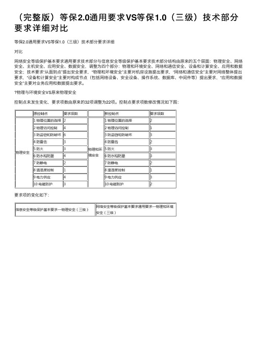 （完整版）等保2.0通用要求VS等保1.0（三级）技术部分要求详细对比