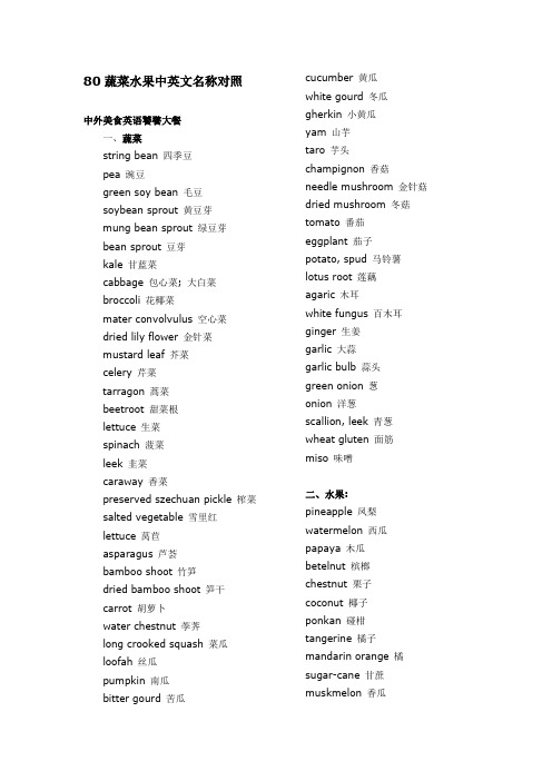 80蔬菜水果中英文名称对照