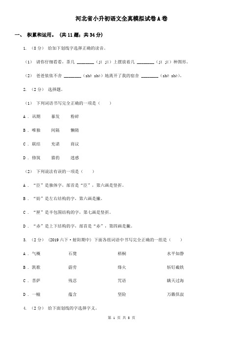 河北省小升初语文全真模拟试卷A卷