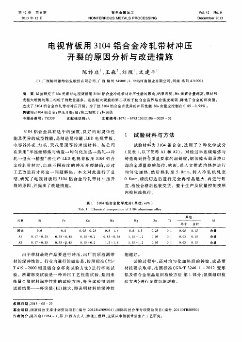 电视背板用3104铝合金冷轧带材冲压开裂的原因分析与改进措施