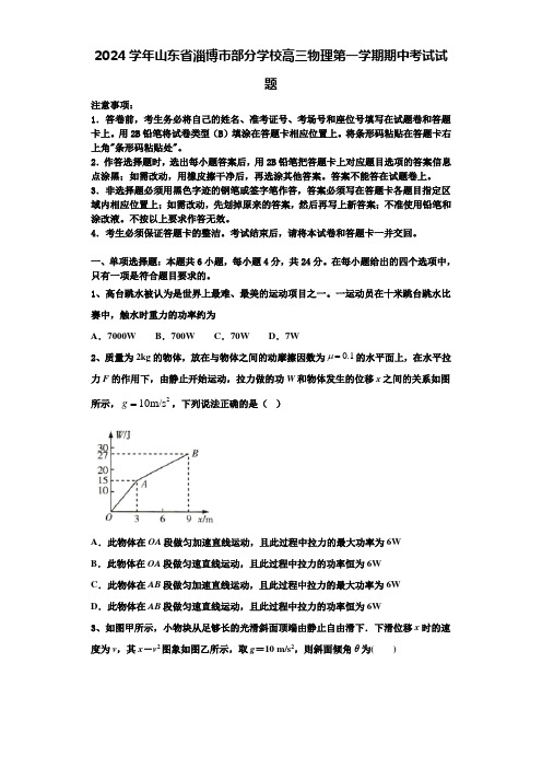 2024学年山东省淄博市部分学校高三物理第一学期期中考试试题含解析