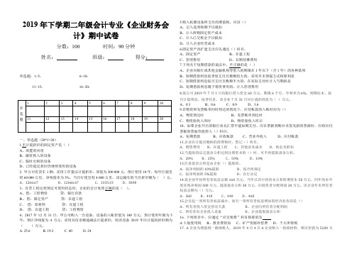 高二《财务会计》期中考试试卷