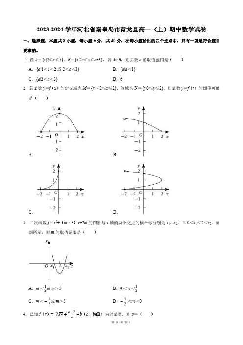 2023-2024学年河北省秦皇岛市青龙县高一(上)期中数学试卷【答案版】