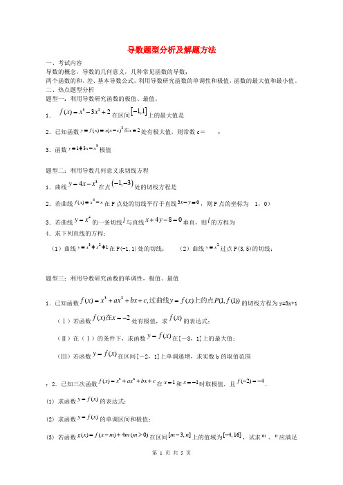 高中数学高考导数题型分析及解题方法