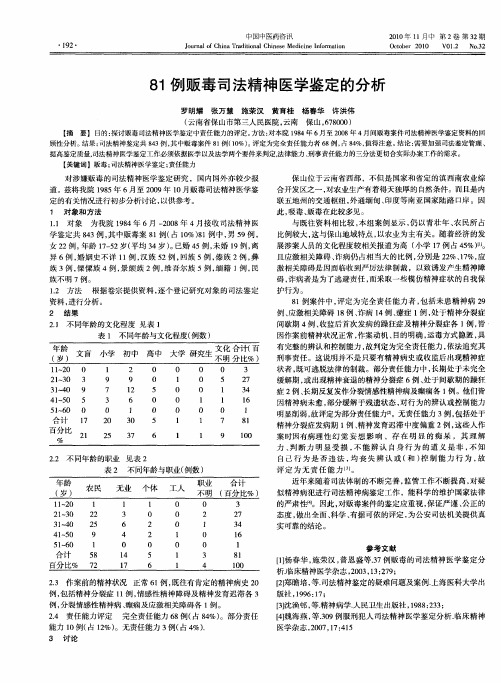 81例贩毒司法精神医学鉴定的分析