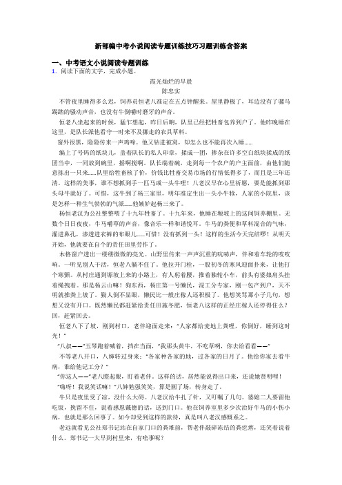 新部编中考小说阅读专题训练技巧习题训练含答案