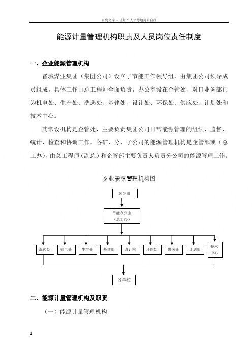 能源计量管理机构职责及人员岗位责任制度