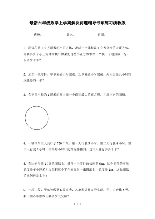 最新六年级数学上学期解决问题辅导专项练习浙教版