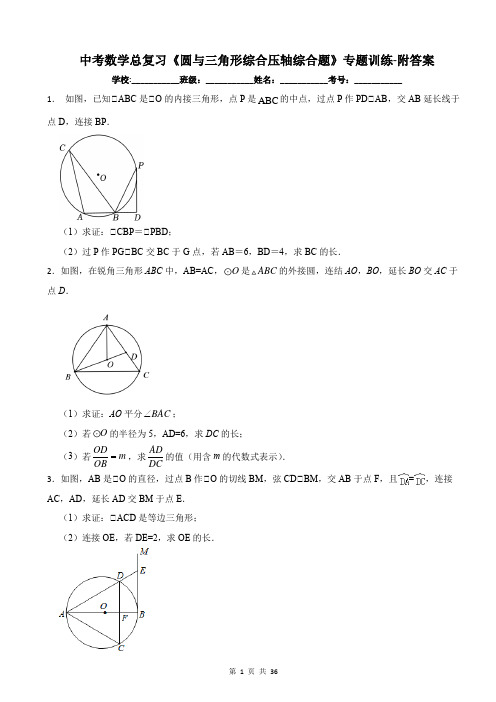 中考数学总复习《圆与三角形综合压轴综合题》专题训练-附答案