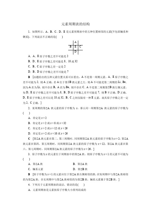 人教版必修2高一化学课后练习卷：第一章第一节元素周期表的结构