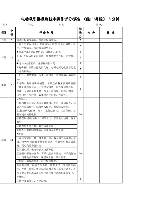 电动吸引器吸痰技术操作评分标准