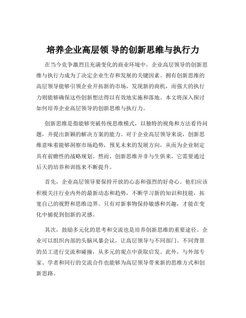 培养企业高层领 导的创新思维与执行力