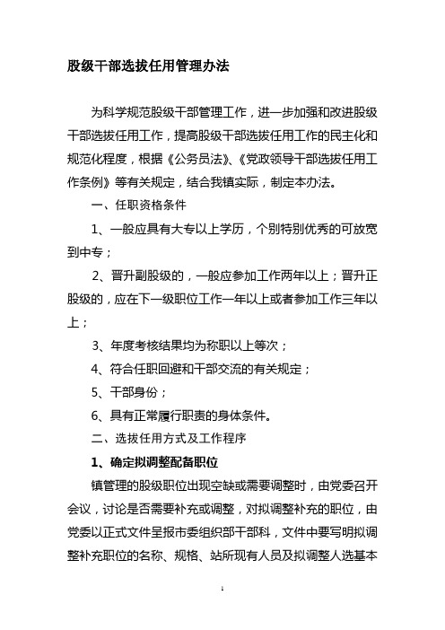 股级干部选拔任用管理办法