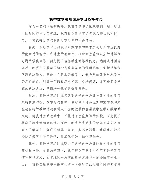 初中数学教师国培学习心得体会