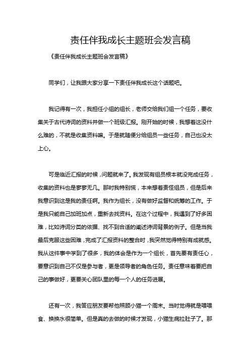 责任伴我成长主题班会发言稿