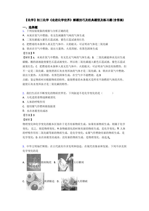 【化学】初三化学《走进化学世界》解题技巧及经典题型及练习题(含答案)