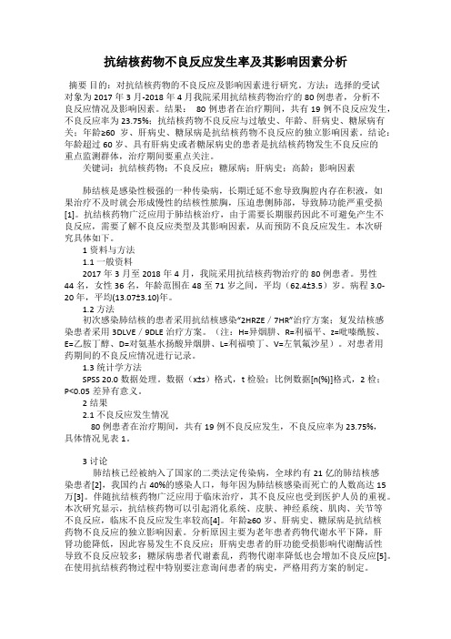 抗结核药物不良反应发生率及其影响因素分析