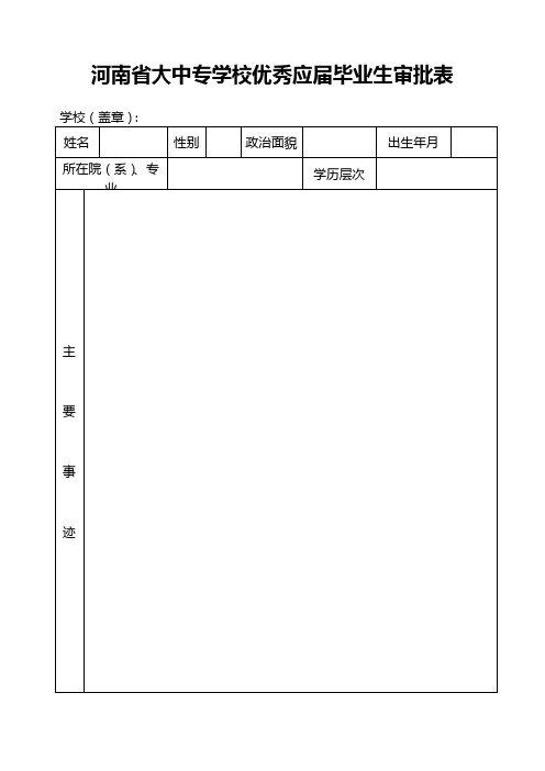 河南省大中专学校优秀应届毕业生审批表