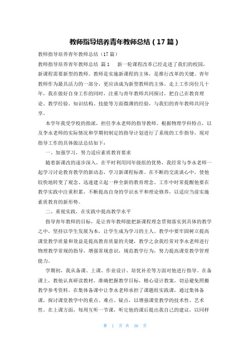 教师指导培养青年教师总结(17篇)