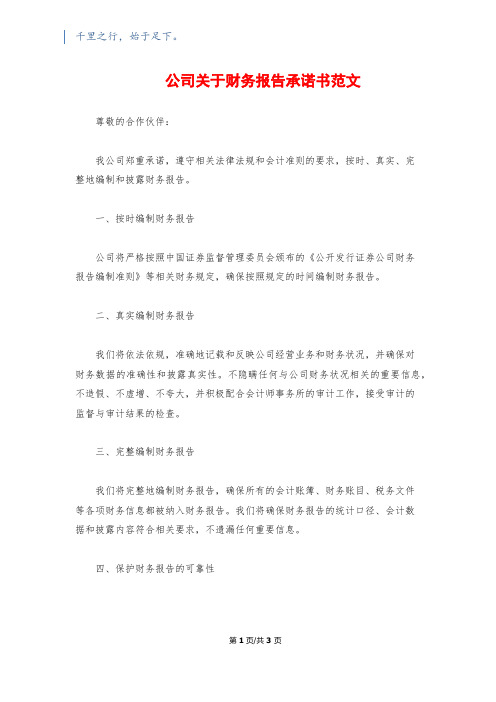 公司关于财务报告承诺书范文