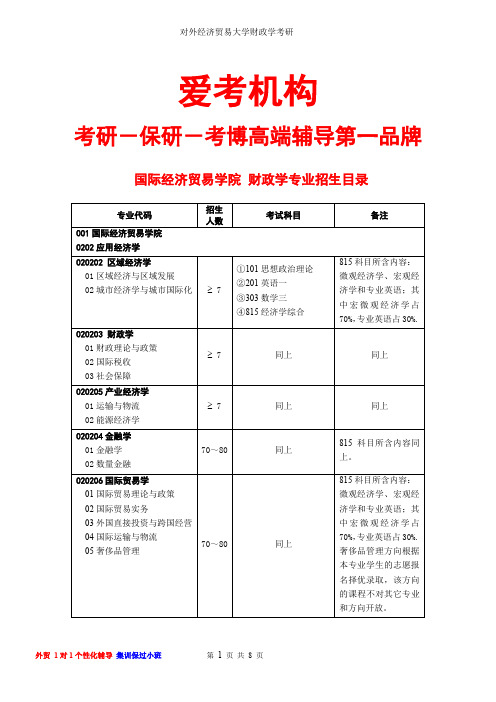 对外经济贸易大学财政学考研-招生人数-参考书-报录比-复试分数线-考研真题-考研经验-招生简章-考研大纲