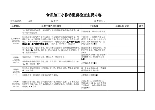 食品加工小作坊监督检查主要内容