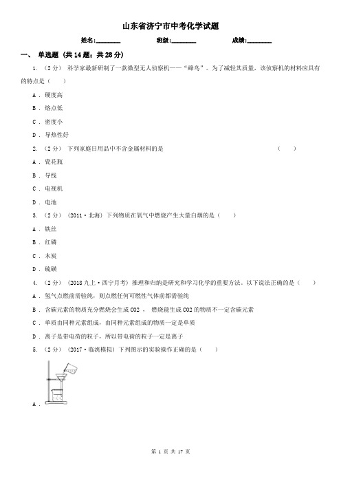 山东省济宁市中考化学试题   