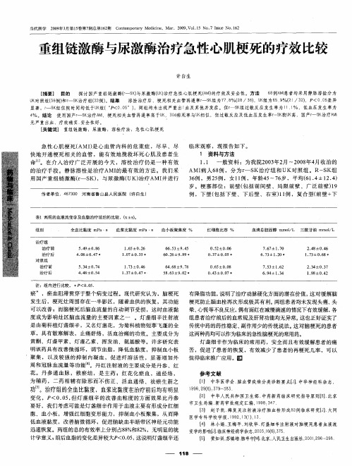 重组链激酶与尿激酶治疗急性心肌梗死的疗效比较