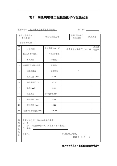 高压旋喷桩平行检验