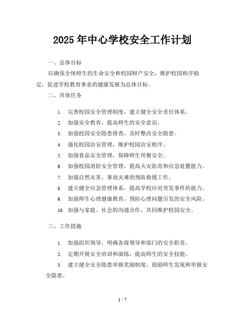 2025年中心学校安全工作计划