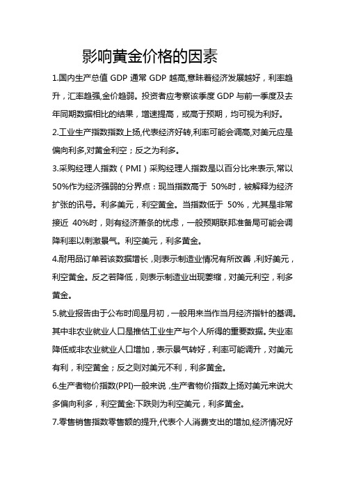 影响黄金价格的因素