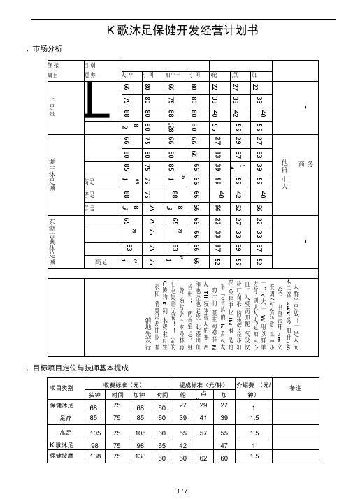 K歌沐足开发经营计划书