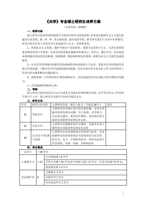 光学专业硕士研究生培养方案