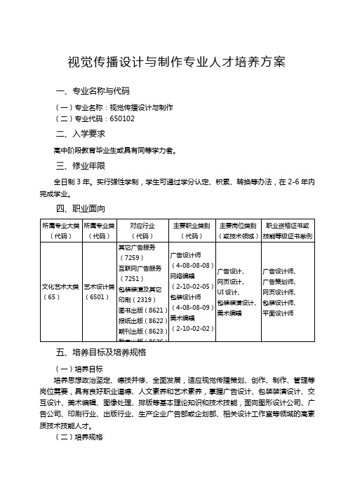 视觉传播设计与制作专业人才培养方案