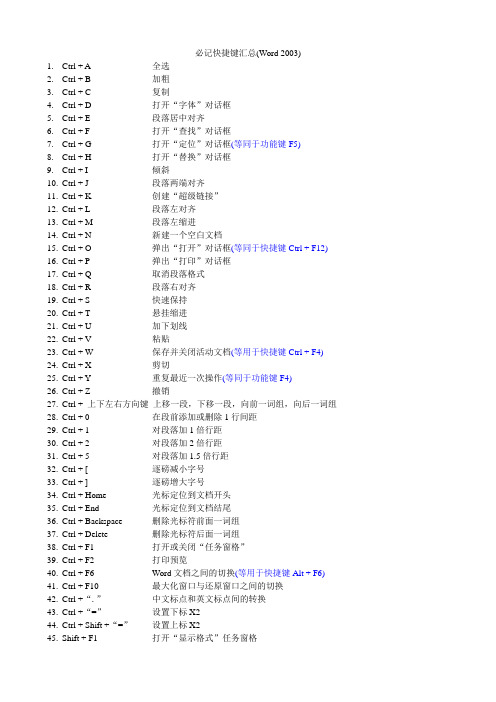 Word 2003 快捷键 汇总