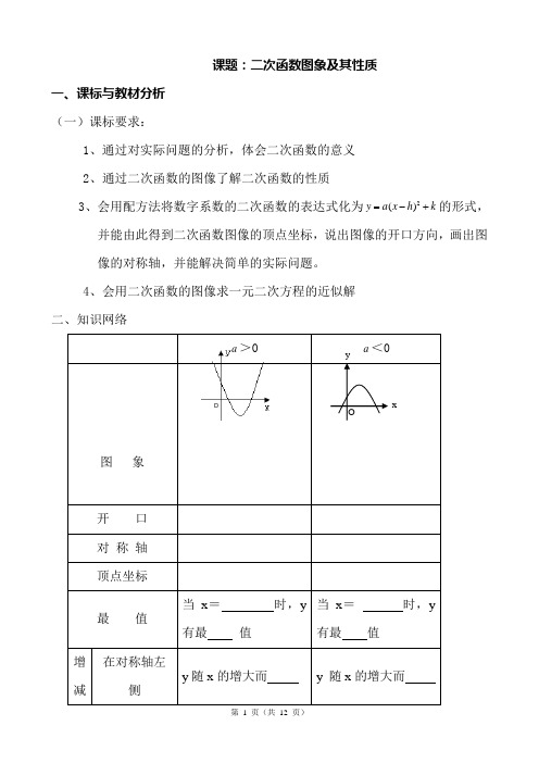 初三数学复习--九下 二次函数图象及其性质