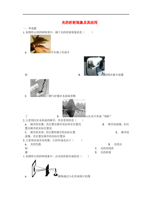 中考物理 光的折射现象及其应用专题练习(含解析)