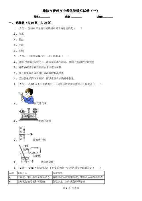 潍坊市青州市中考化学模拟试卷(一)