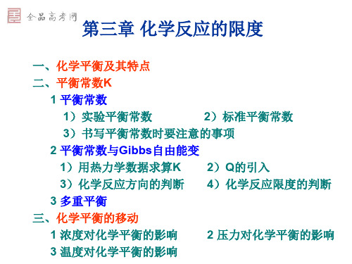 化学平衡及其特点平衡常数K1平衡常数1实验平