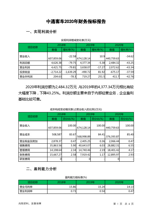 中通客车2020年财务指标报告