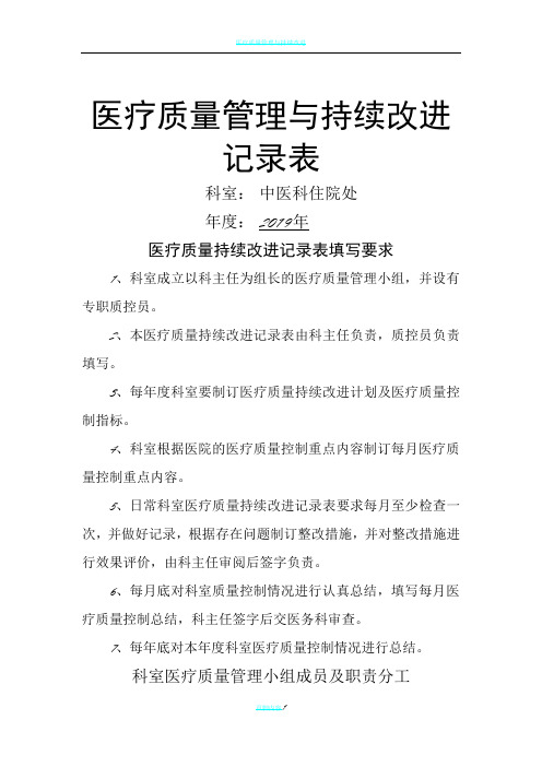 医疗质量管理和持续改进记录表(中医科)